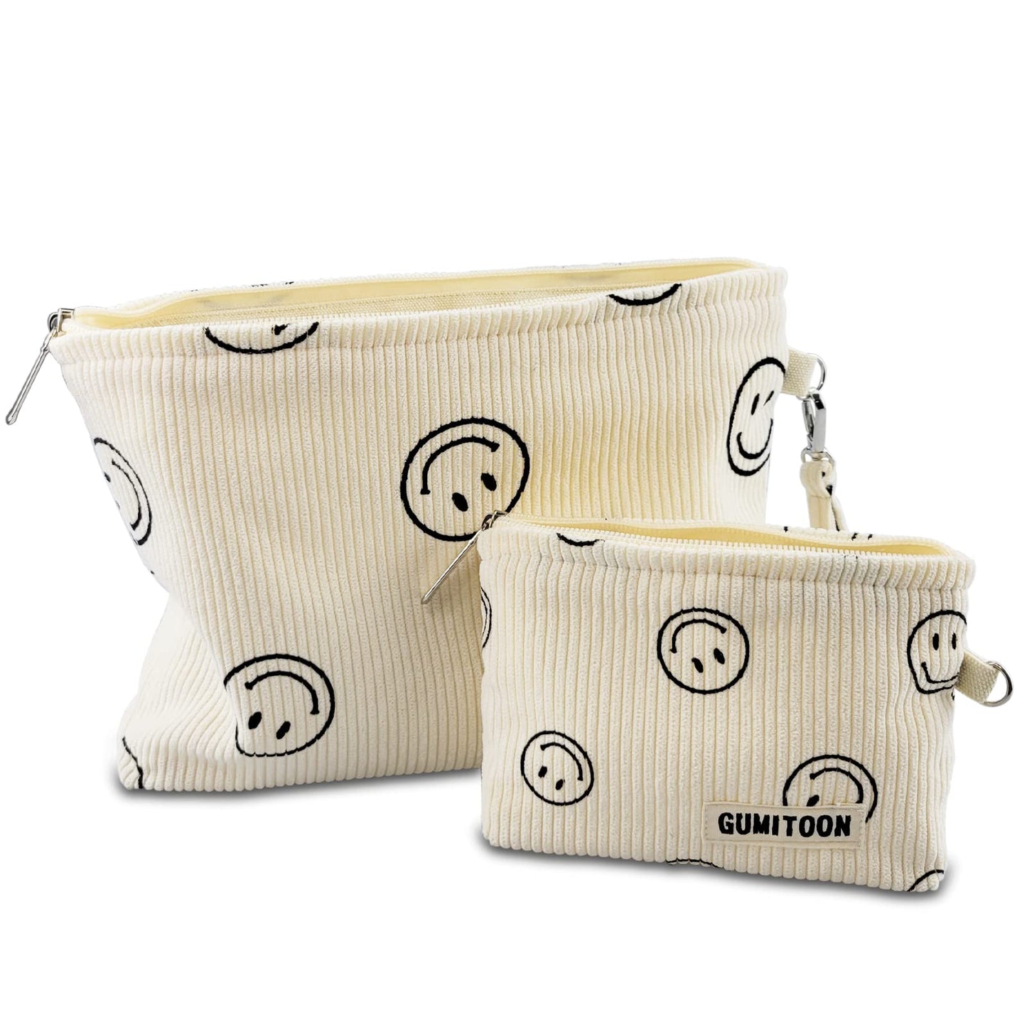 GUMITOON 2pcs Cosmetic Bagsmakeup bag for womenaesthetic organizer toiletry bagstravel essentialstravel size toiletriesa small make up bag and a big make up bag(smiley face bag)
