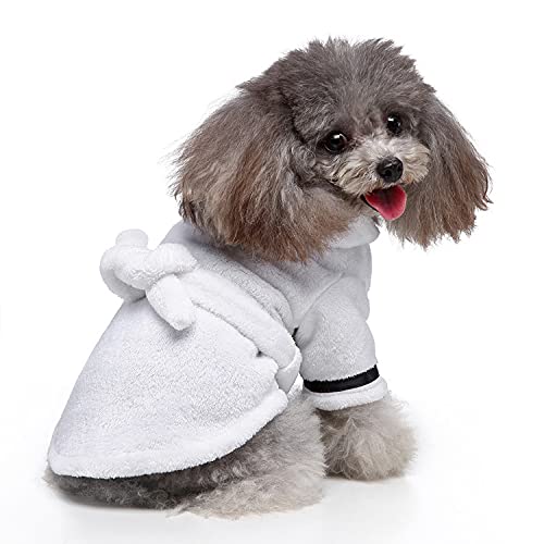 NIXBYO Dog Bathrobe Towel Fast Absorbent Super Soft Dog Drying Coat Bag for Pet Dog Cat Shower Robe Beach Trips Microfibre Hooded Pajamas，WhiteM