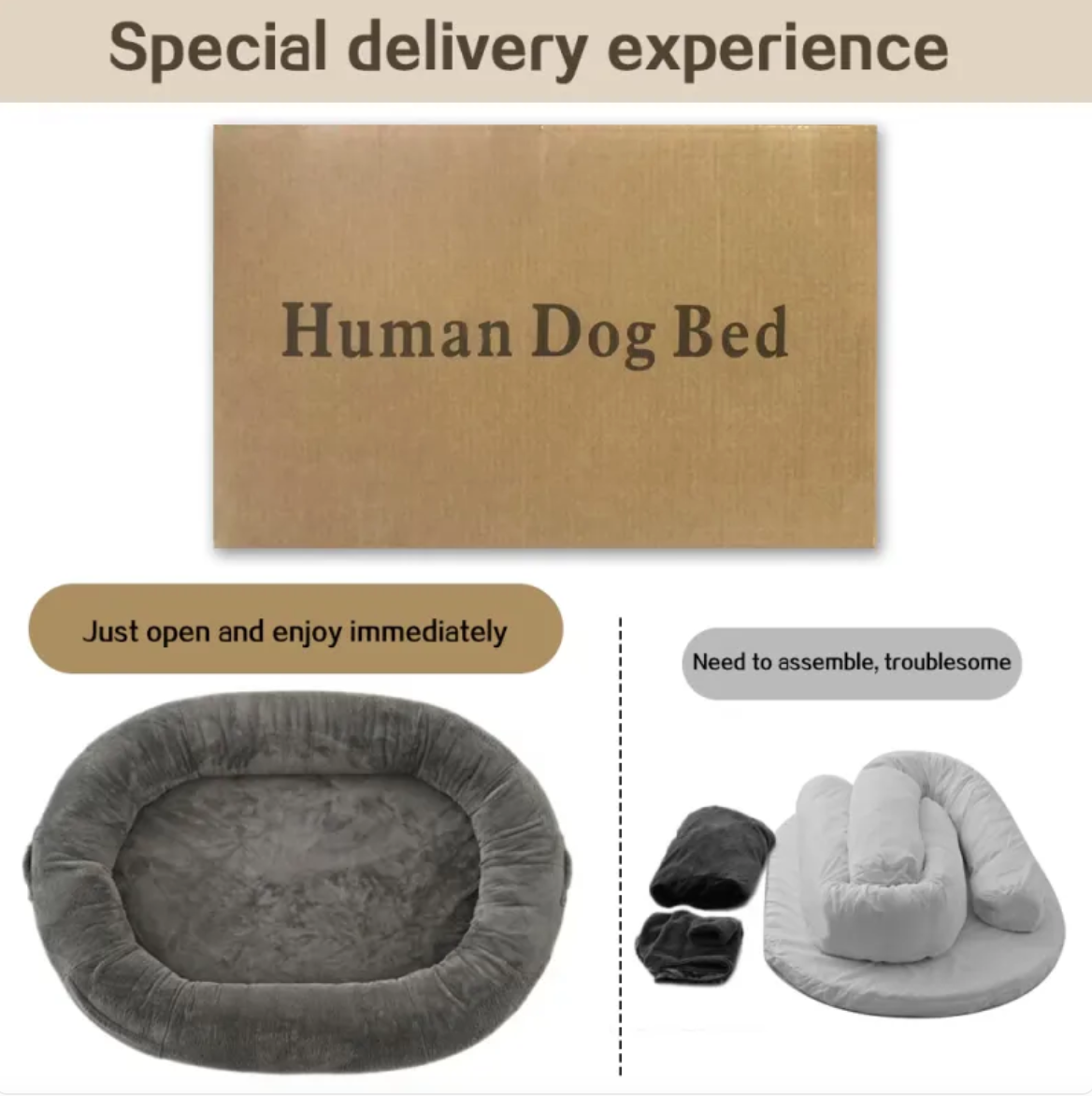 Übergroßes hellgraues Mensch-Hund-Bett