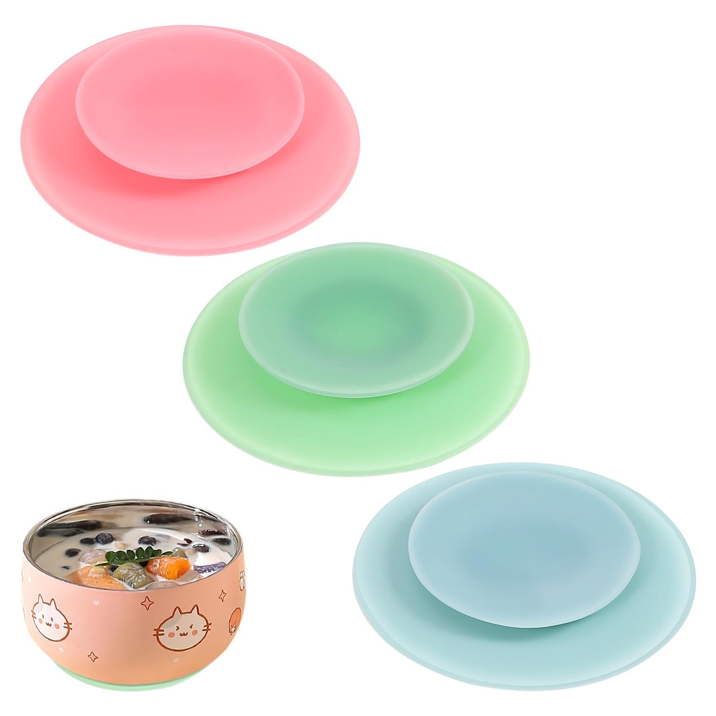 NOLITOY 3Pcs Double Sided Suction Cups Portable Plate Suckers Non-Slip Silicone Utensil Rest Sucker Pads for Fixing Tableware