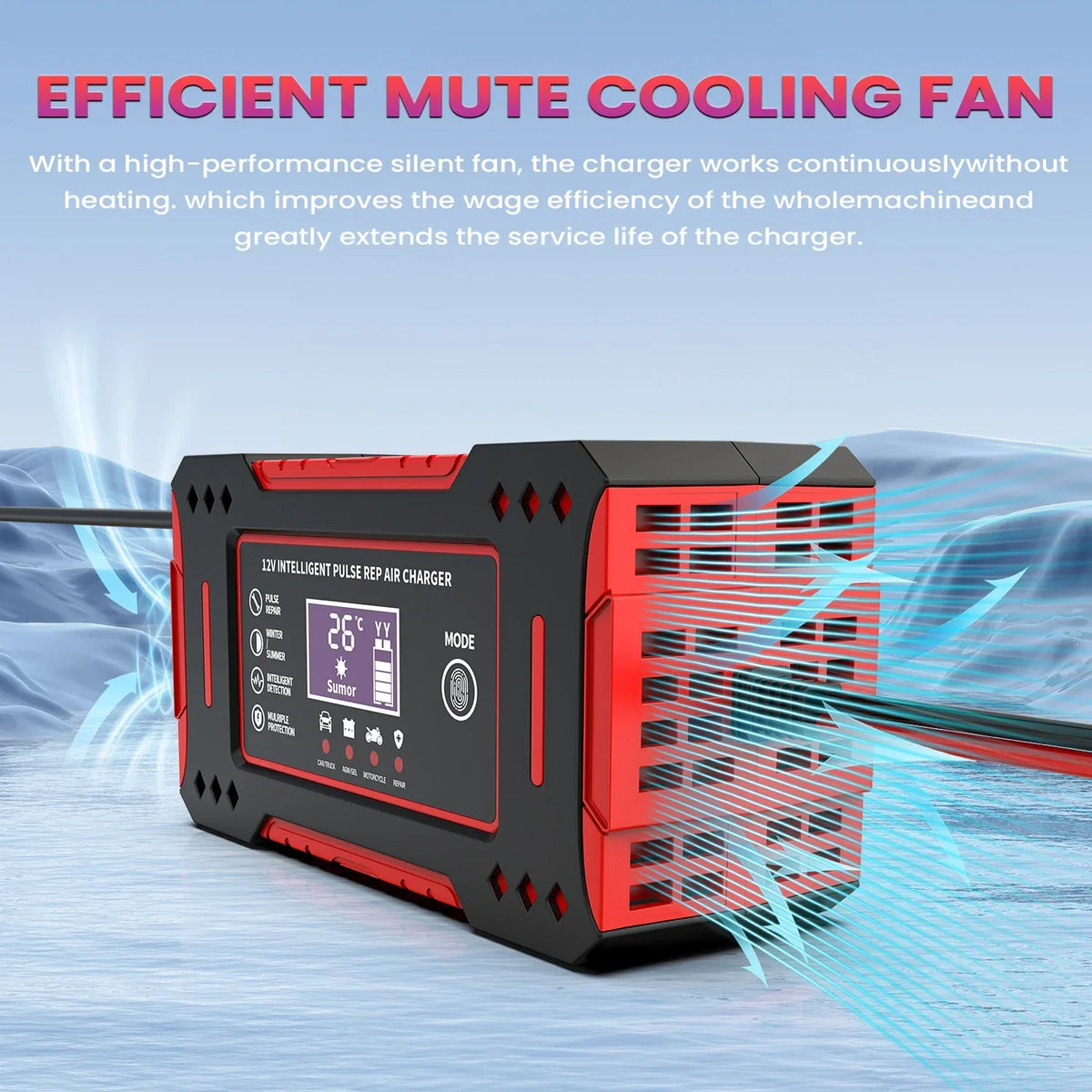 6A 12V Smart Car Battery Charger Lead-Acid Battery Red