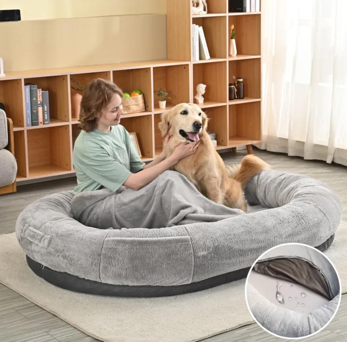 Übergroßes hellgraues Mensch-Hund-Bett